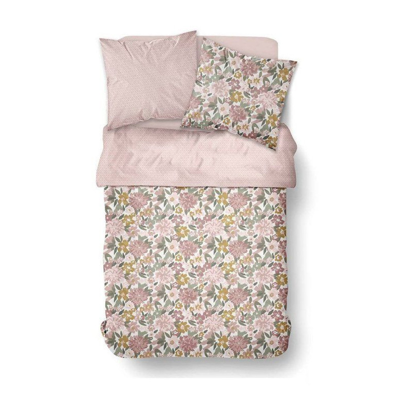 Parure de Lit - 240 x 220 cm - Coton Imprimé Floral Champetre Rose Po