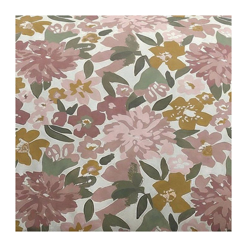 Parure de Lit - 260 x 240 cm - Coton Imprimé Floral Champetre Rose Po