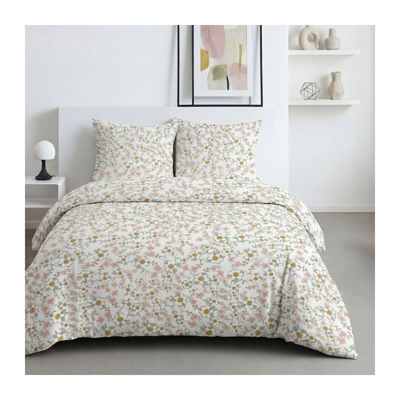 Parure de Lit - 240 x 220 cm - Coton Imprimé Floral - Type Liberty -