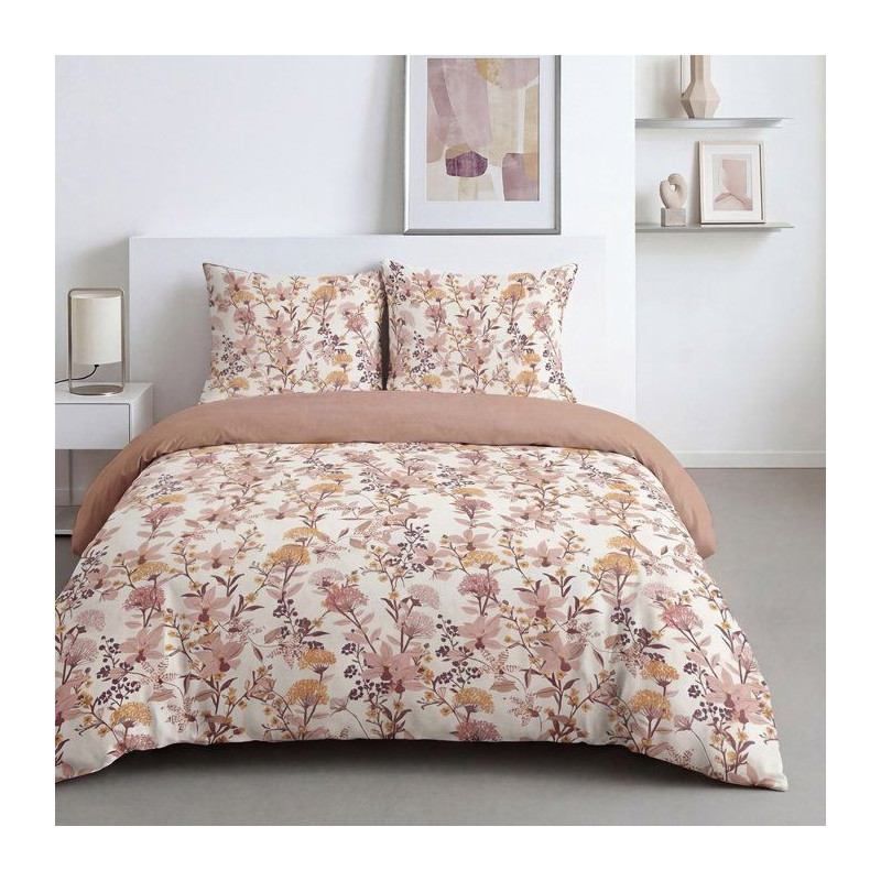 Parure de Lit - 260 x 240 cm - Coton Imprimé Motif Floral Rose - TODA