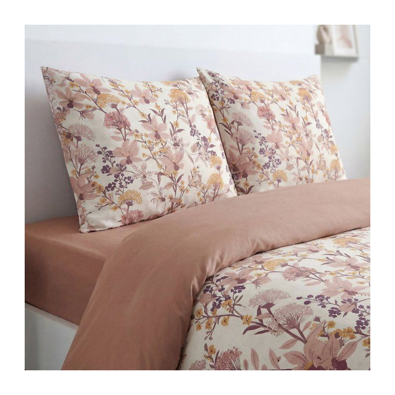 Parure de Lit - 260 x 240 cm - Coton Imprimé Motif Floral Rose - TODA