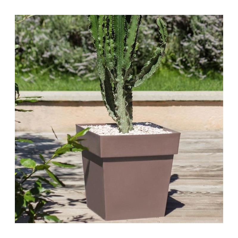 Eda Tuscan square flower pot - 39 x 39 x H 39 cm - 38 L - Taupe
