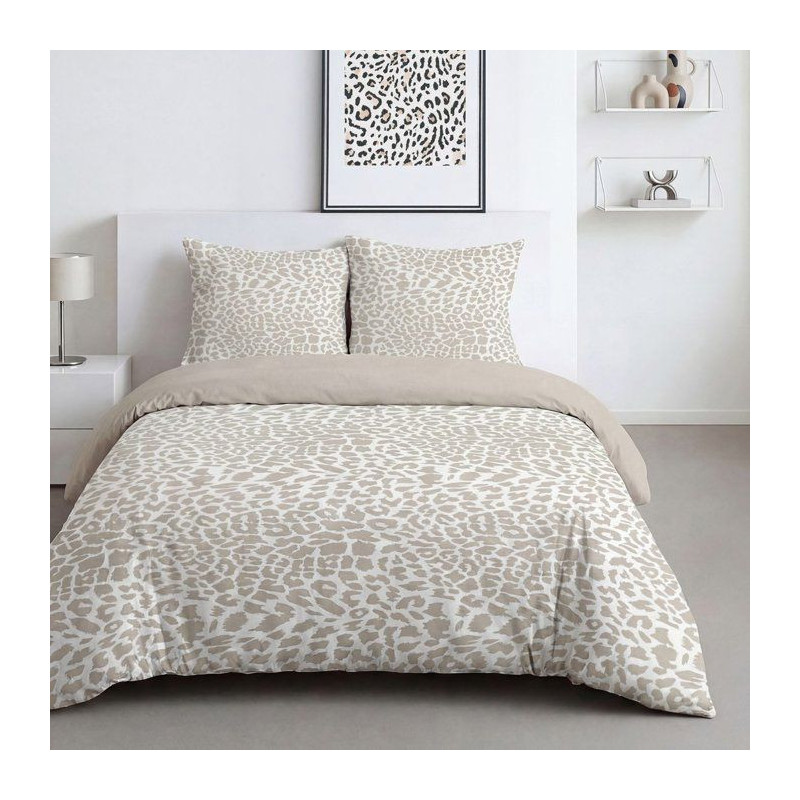 Parure de Lit - 240 x 220 cm - Coton Imprimé Léopard Beige - TODAY S