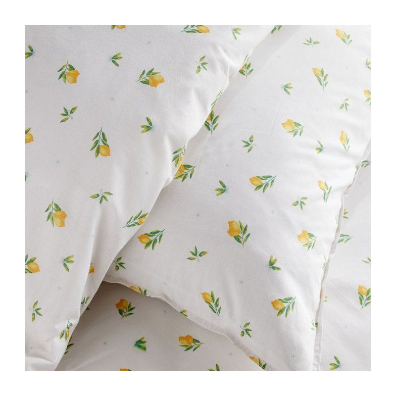 Parure de Lit - 240 x 220 cm - Coton Imprimé Floral Blanc avec Motif