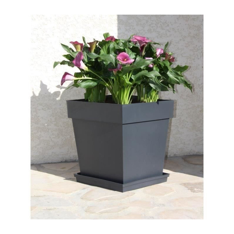 EDA Tuscan square flower pot - 39 x 39 x H 39 cm - 38 l - Anthracite g