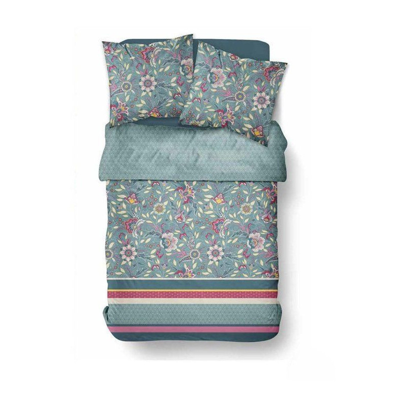 Parure de Lit - 260 x 240 cm - Coton Imprimé Floral Bleu - TODAY SUNS