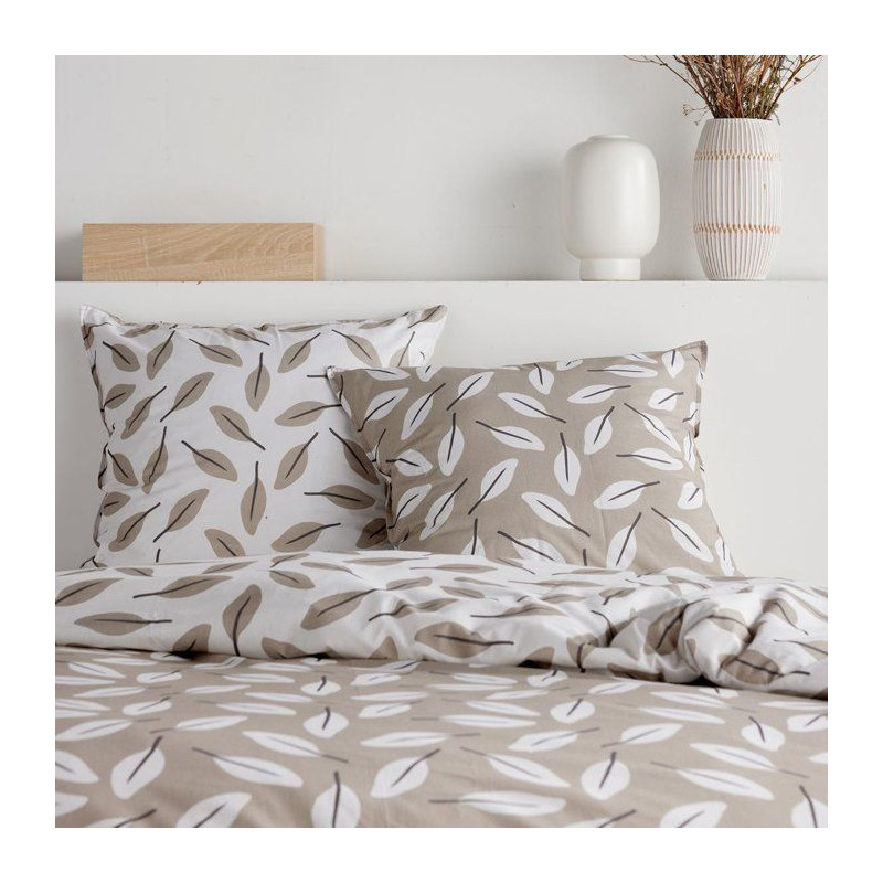 Parure de Lit - 240 x 220 cm - Coton Imprimé Floral Beige avec Motif