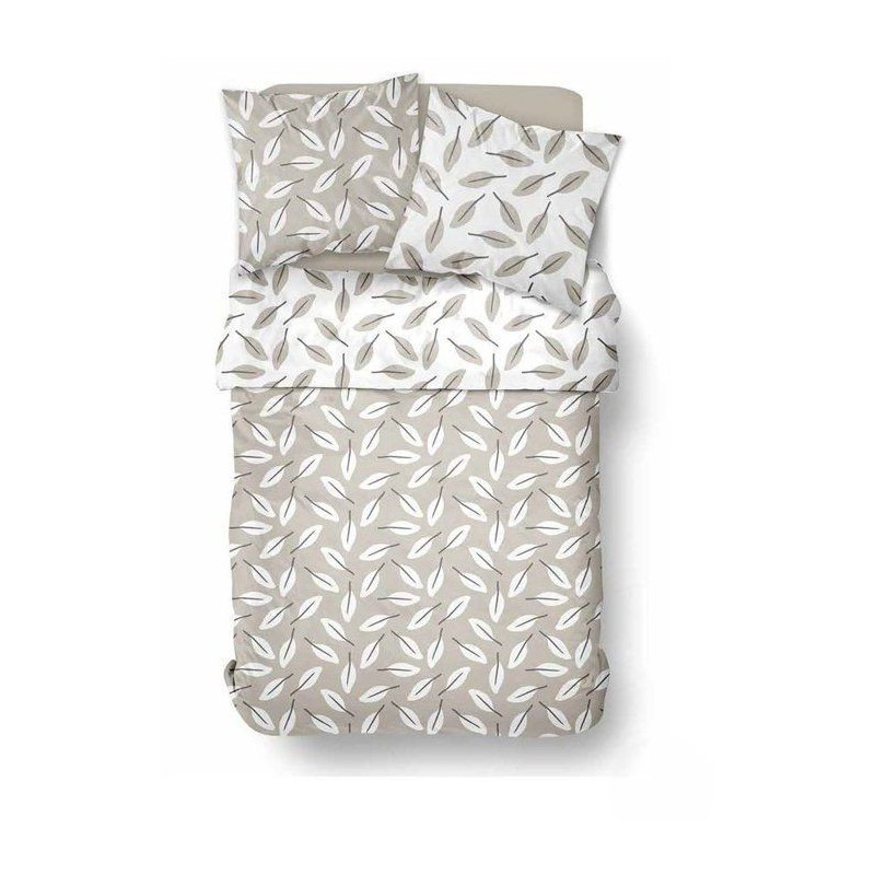 Parure de Lit - 240 x 220 cm - Coton Imprimé Floral Beige avec Motif