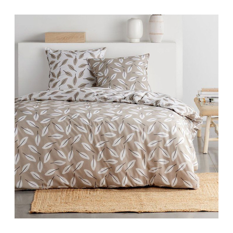 Parure de Lit - 260 x 240 cm - Coton Imprimé Floral Beige avec Motif