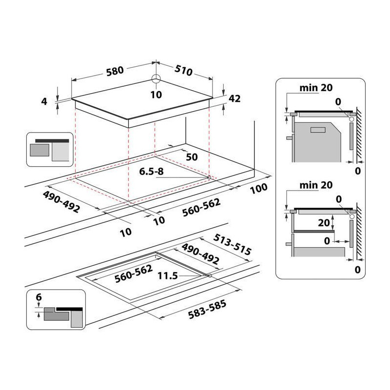 Plaque de cuisson Vitrocéramique WHIRLPOOL AKT8090NE - 4 zones - 6200