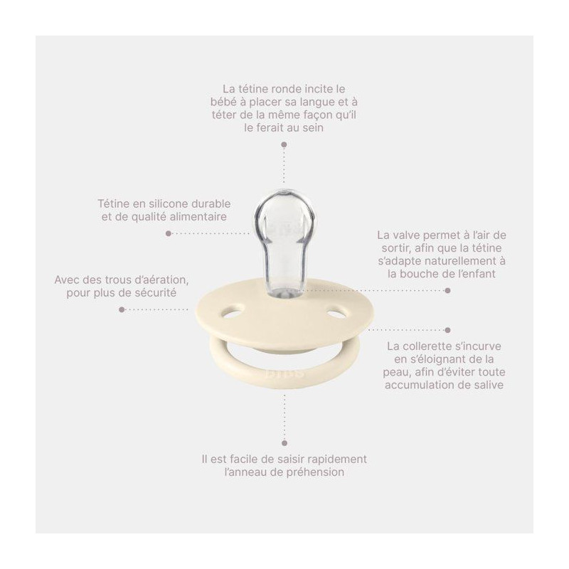 Sucette bébé - BIBS - DeLux - Embout rond - Pack de 2 - Silicone - T
