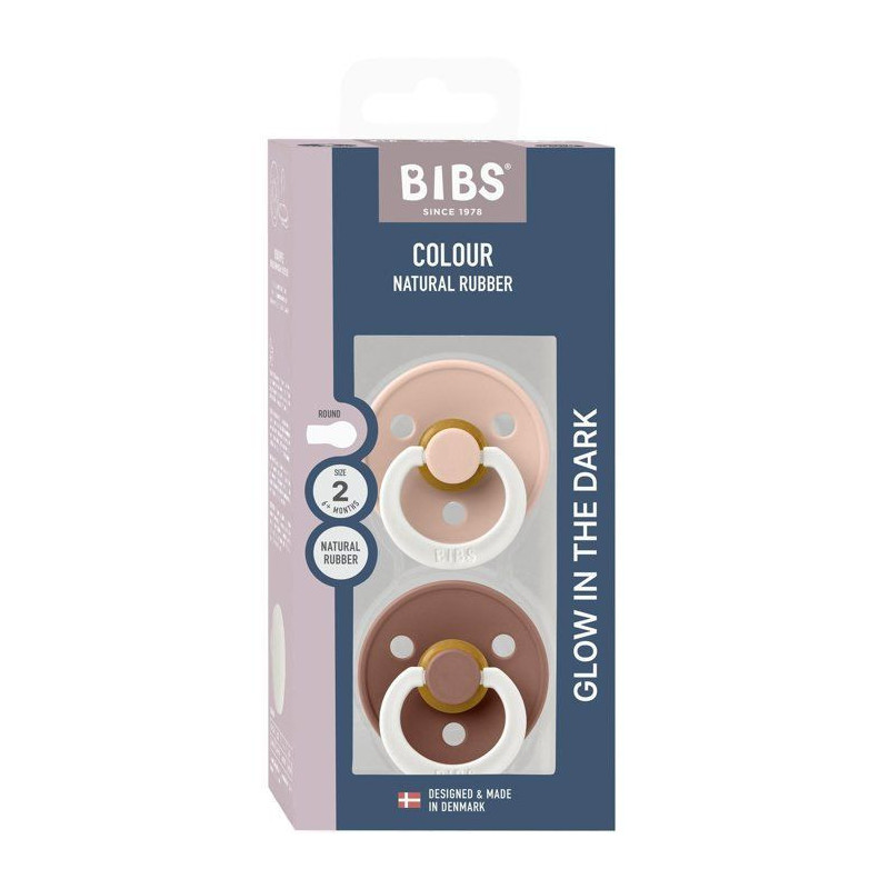 Sucette bébé - BIBS - Colour - Embout rond phosphorescent - Pack de