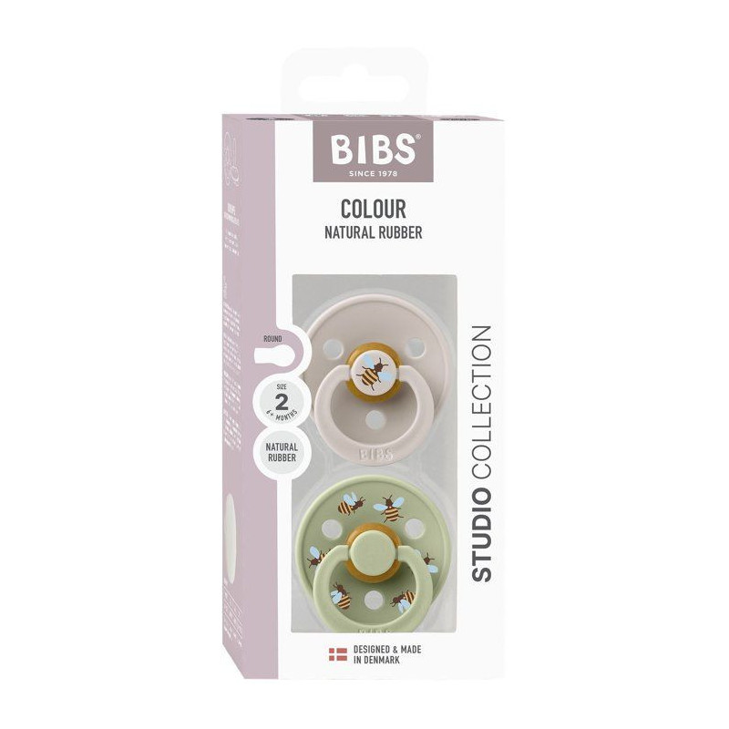 Sucette bébé - BIBS Studio Colour - Ronde - T2 - Caoutchouc naturel