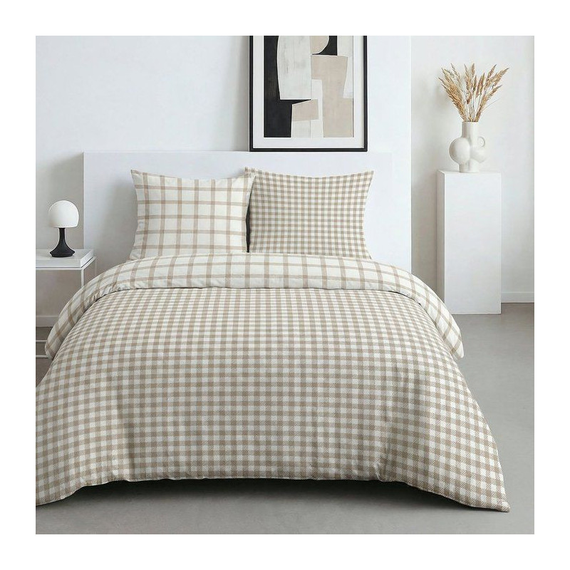 Parure de Lit - 240 x 220 cm - Coton Imprimé Graphique - Beige Clair