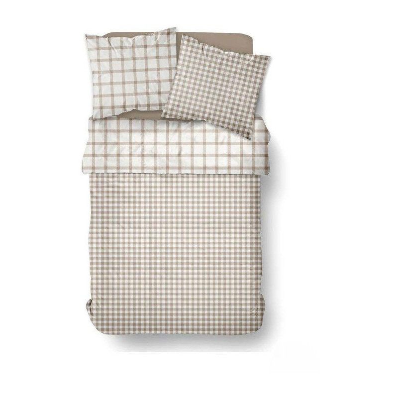 Parure de Lit - 240 x 220 cm - Coton Imprimé Graphique - Beige Clair