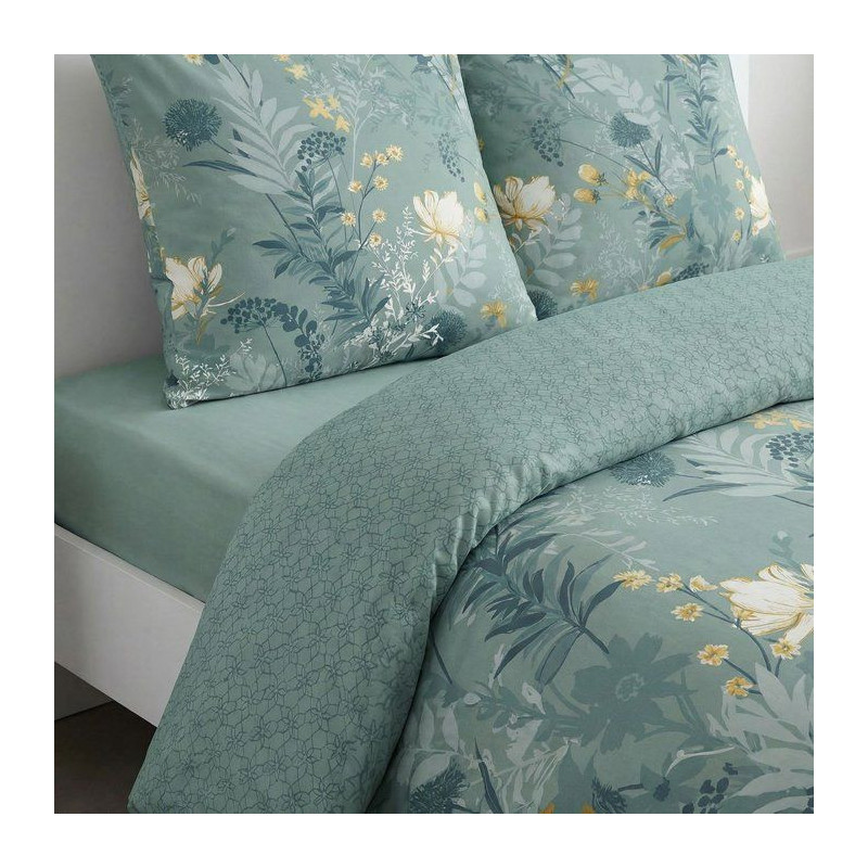 Parure de Lit - 240 x 220 cm - Coton Imprimé Motif Floral Bleu - TODA