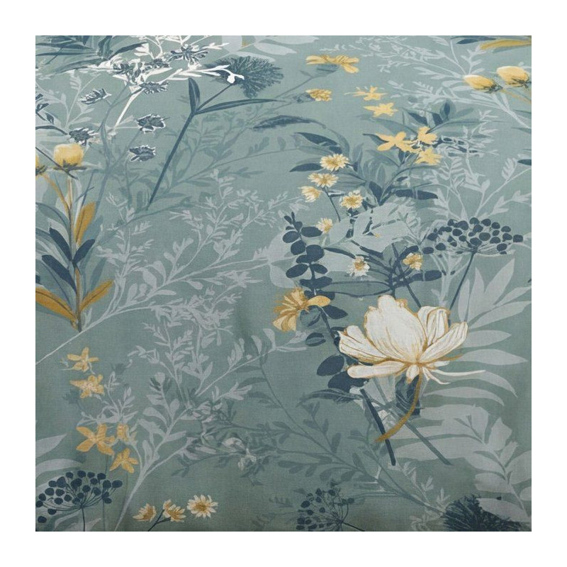 Parure de Lit - 260 x 240 cm - Coton Imprimé Motif Floral Bleu - TODA