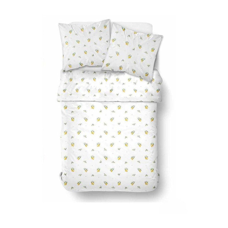 Parure de Lit - 140 x 200 cm - Coton Imprimé Floral Blanc avec Motif