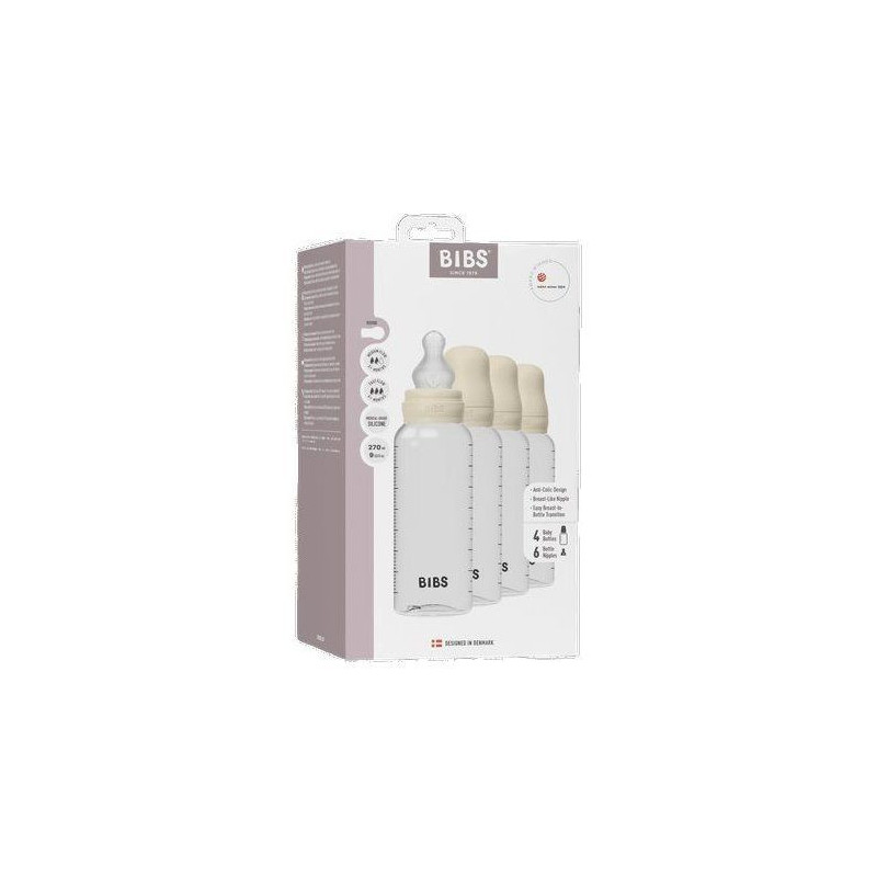 Biberon bébé - BIBS - Embout rond - Silicone - 270 ml - Débit moyen
