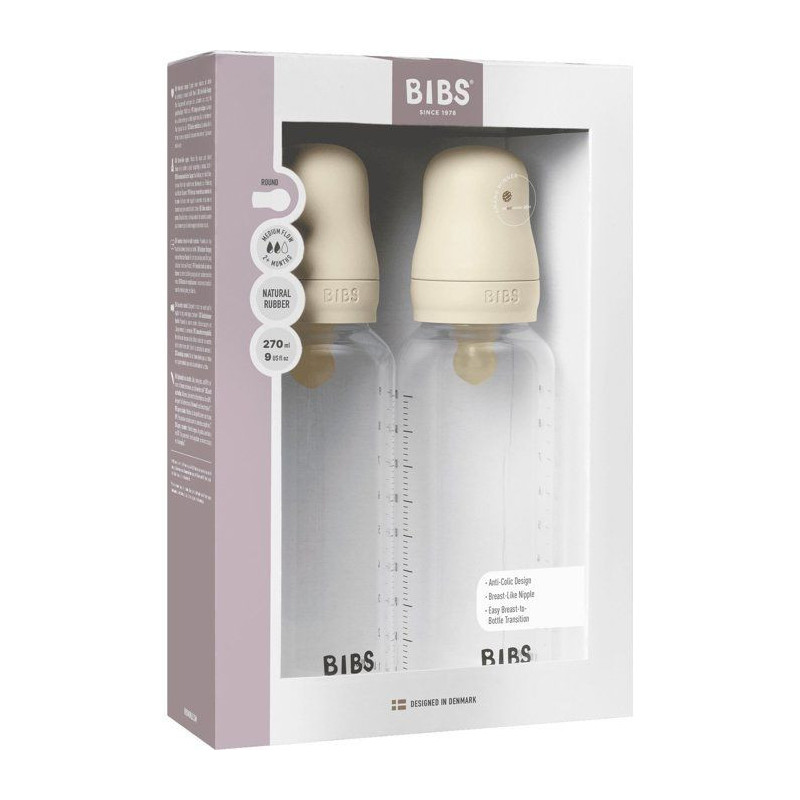 Biberon bébé - BIBS - Embout rond - Caoutchouc naturel - 270 ml - D