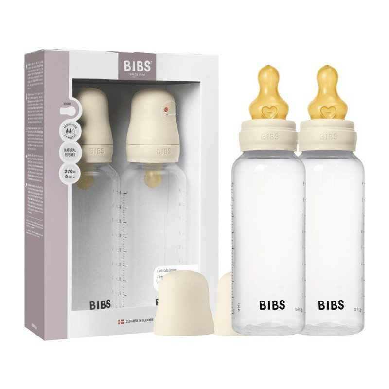 Biberon bébé - BIBS - Embout rond - Caoutchouc naturel - 270 ml - D