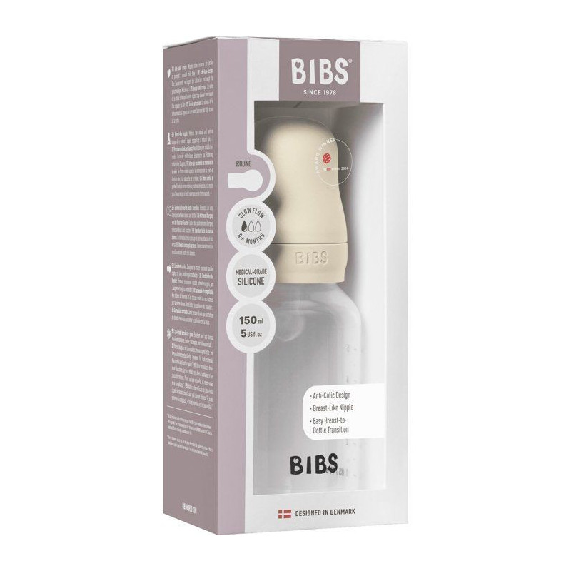 Biberon bébé - BIBS - Embout rond - Silicone - 150 ml - Débit moyen