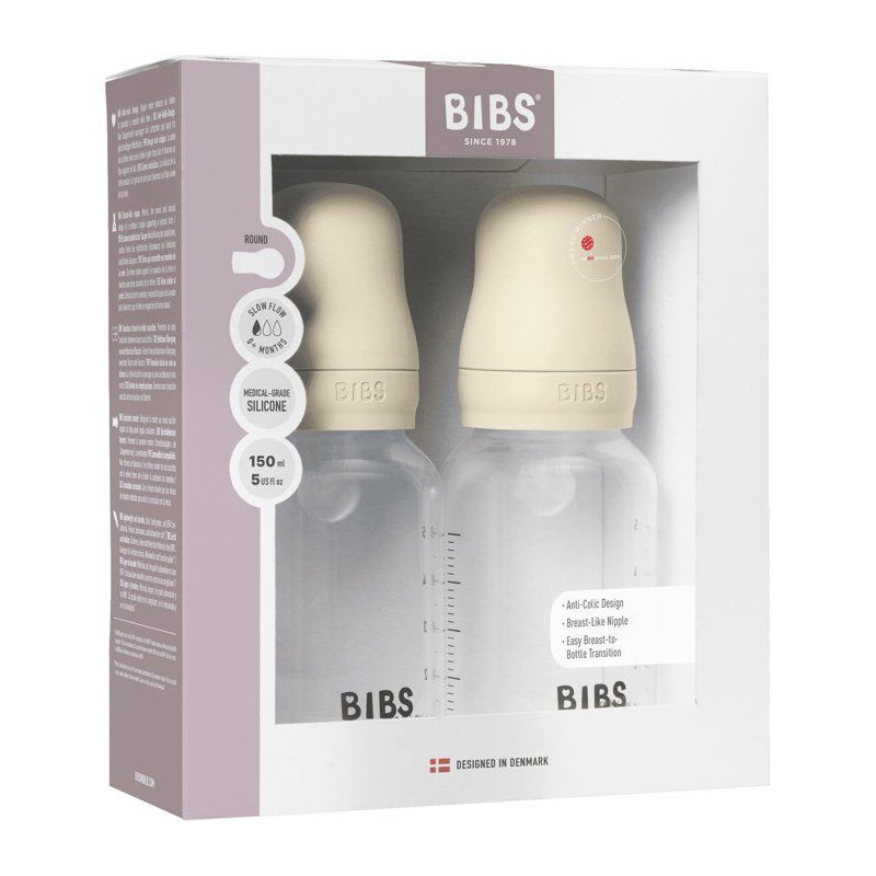 Biberon bébé - BIBS - Embout rond - Silicone - 150 ml - Débit lent