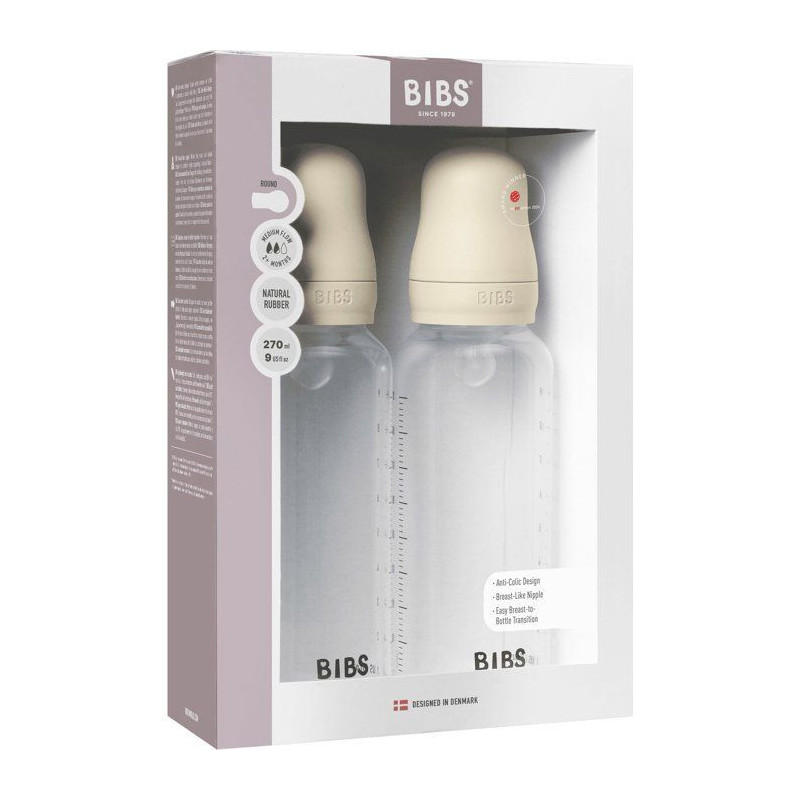 Biberon bébé - BIBS - Embout rond - Silicone - 270 ml - Débit moyen