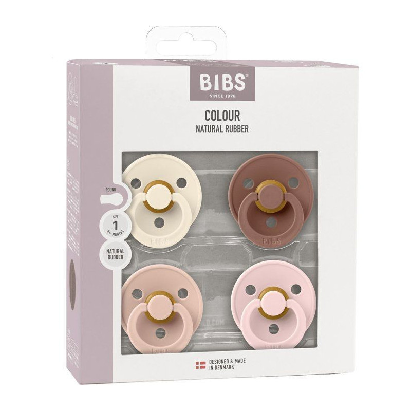 Sucette bébé - BIBS - Colour - Embout rond - Pack de 4 - Caoutchouc