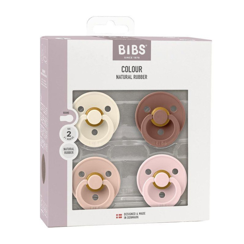 Sucette bébé - BIBS - Colour - Embout rond - Pack de 4 - Caoutchouc