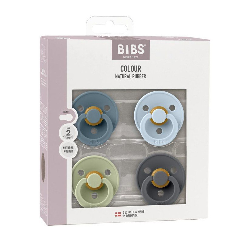 Sucette bébé - BIBS - Colour - Embout rond - Pack de 4 - Caoutchouc
