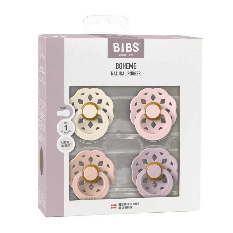 Sucette bébé - BIBS - Boheme - Embout rond - Pack de 4 - Caoutchouc