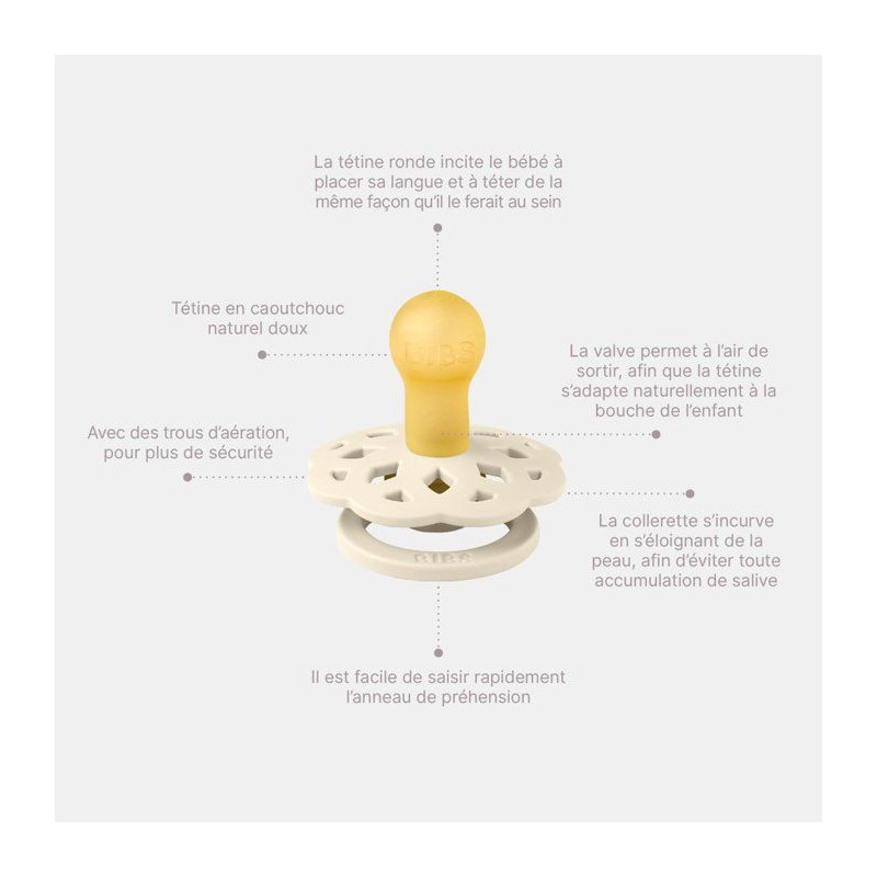 Sucette bébé - BIBS - Boheme - Embout rond - Pack de 4 - Caoutchouc