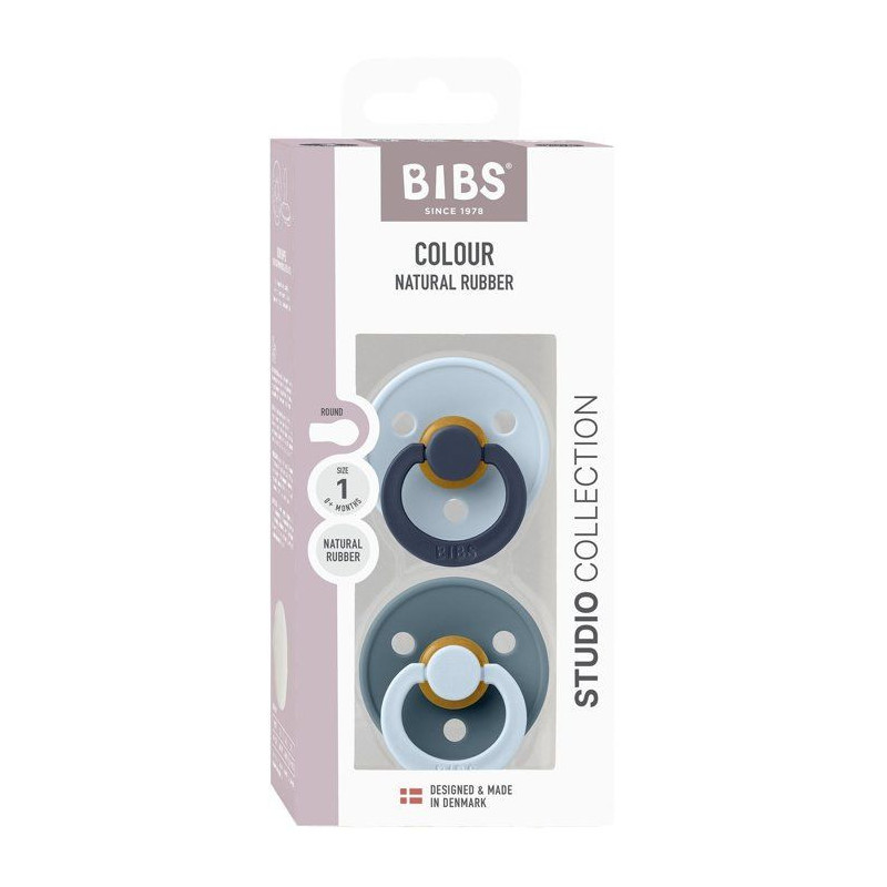 Sucette bébé - BIBS Studio Colour - Ronde - T1 - Caoutchouc naturel