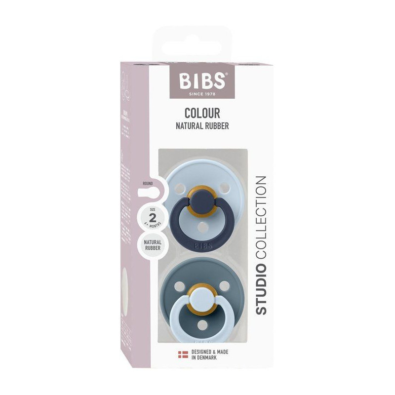 Sucette bébé - BIBS Studio Colour - Ronde - T2 - Caoutchouc naturel