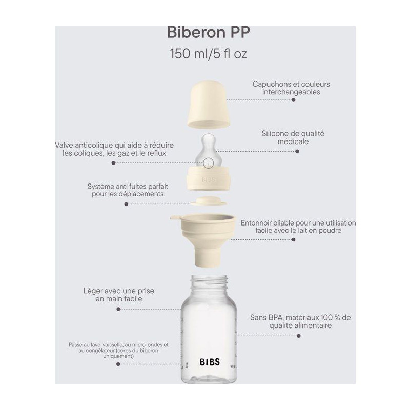 Biberon bébé - BIBS - Embout rond - Silicone - 150 ml - Débit lent