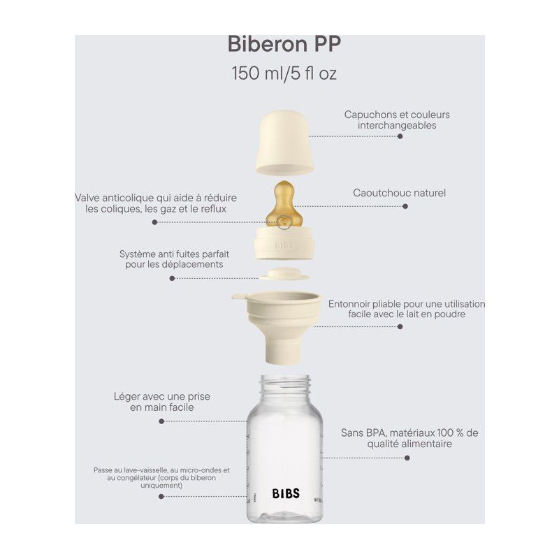 Biberon bébé - BIBS - Embout rond - Caoutchouc naturel - 150 ml - D