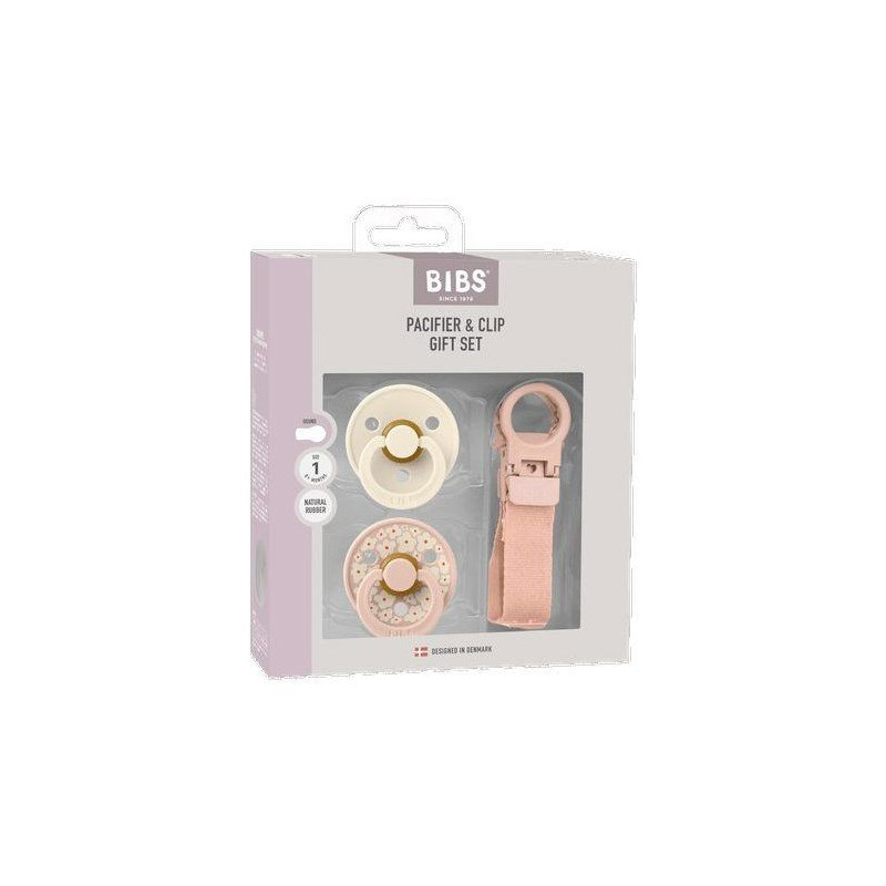 Coffret cadeau bébé - BIBS Sucette & attache - Embout rond - T1 - Bl