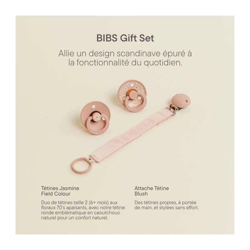 Coffret cadeau bébé - BIBS Sucette & attache - Embout rond - T1 - Bl