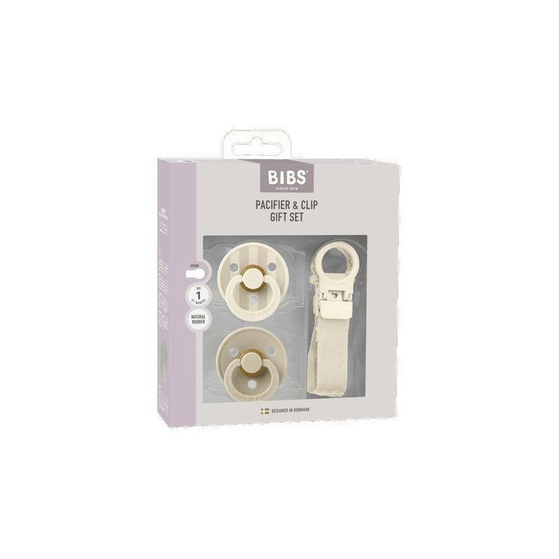 Coffret cadeau bébé - BIBS Sucette & attache - Embout rond - T1 - Iv