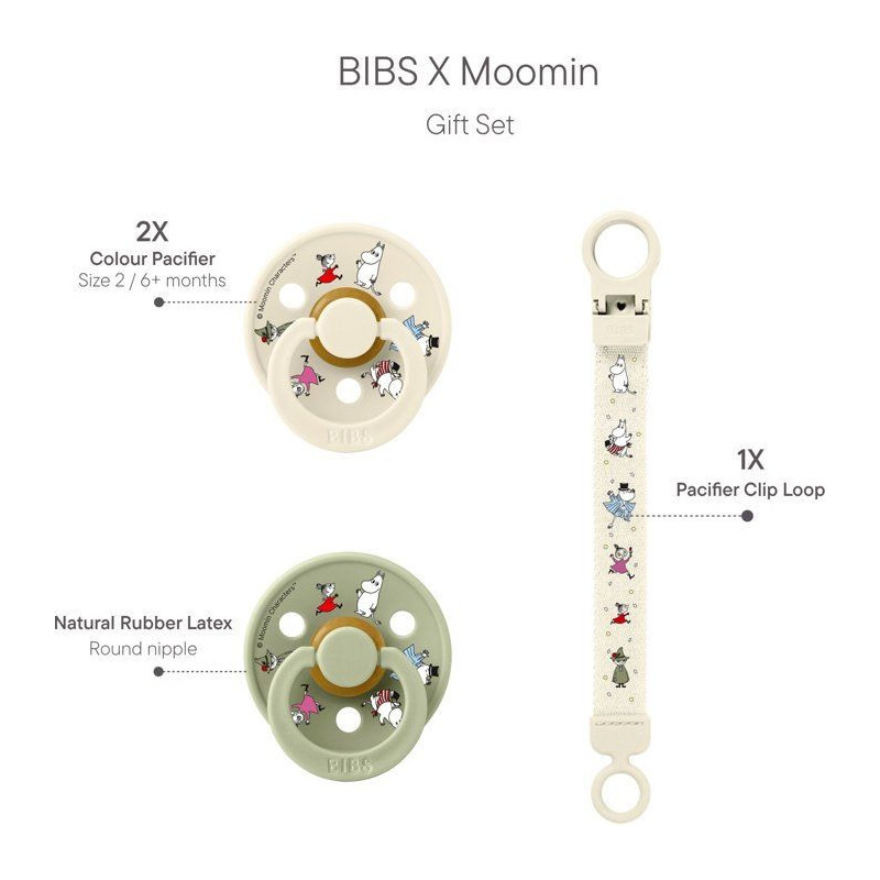 Coffret cadeau bébé - BIBS x Moomins - Sucette & attache - Caoutchou