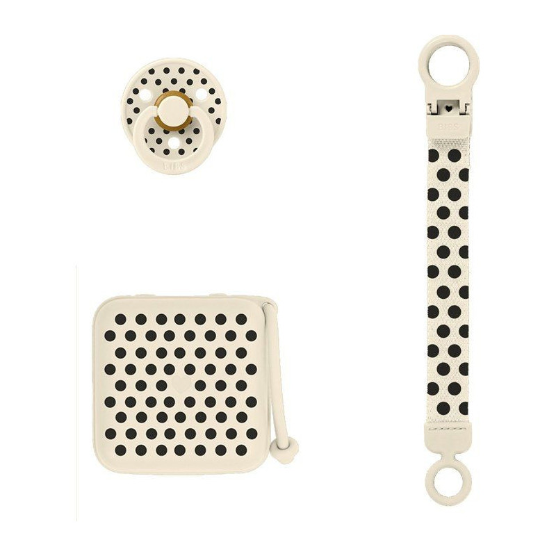 Coffret cadeau bébé - BIBS Polka Soothe & Go - T2 - Ivory Black