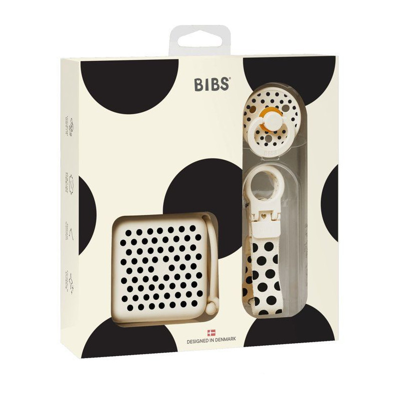 Coffret cadeau bébé - BIBS Polka Soothe & Go - T2 - Ivory Black