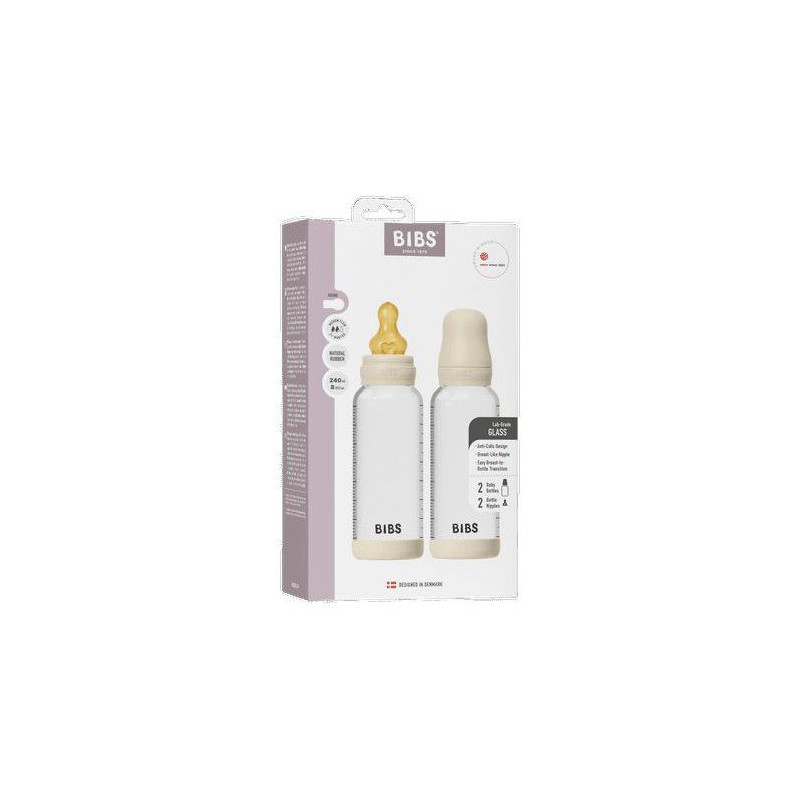 Biberon bébé - BIBS Verre - Embout rond - Caoutchouc naturel - 240 m