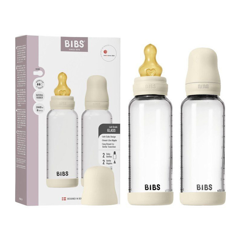 Biberon bébé - BIBS Verre - Embout rond - Caoutchouc naturel - 240 m