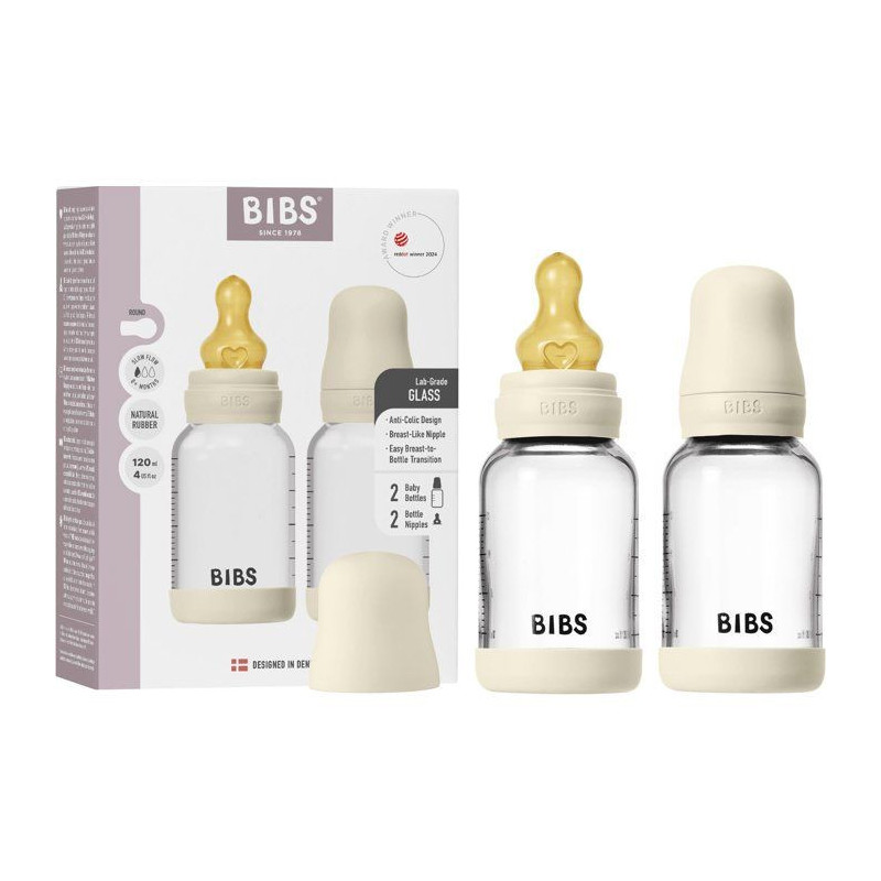 Biberon bébé - BIBS Verre - Embout rond - Caoutchouc naturel - 120 m