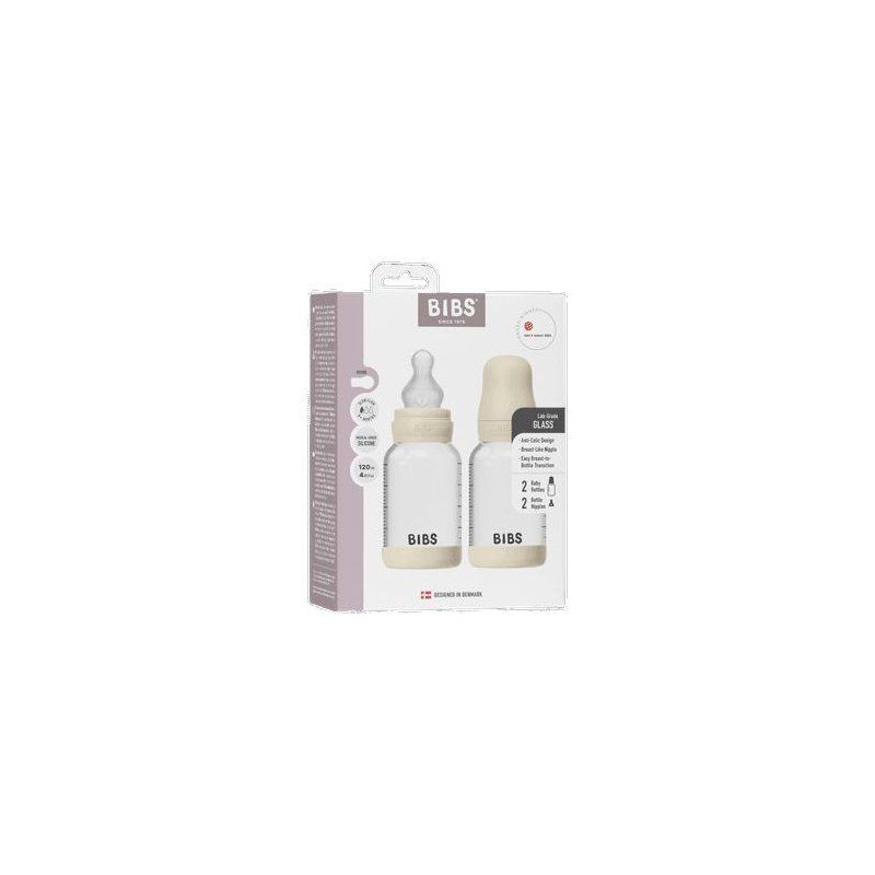 Biberon bébé - BIBS Verre - Embout rond - Silicone - 120 ml - Débit