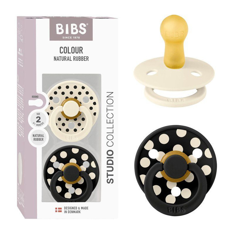 Sucette bébé - BIBS Studio Colour - Ronde - T2 - Caoutchouc naturel