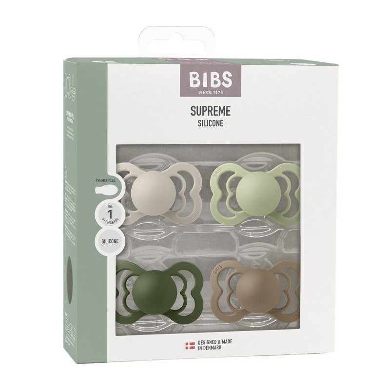 Sucette bébé - BIBS Supreme - Symétrique - T1 - Silicone - 4 pieces