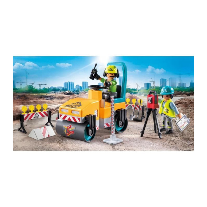 Univers miniature - PLAYMOBIL - Ouvriers avec rouleau compresseur - 43